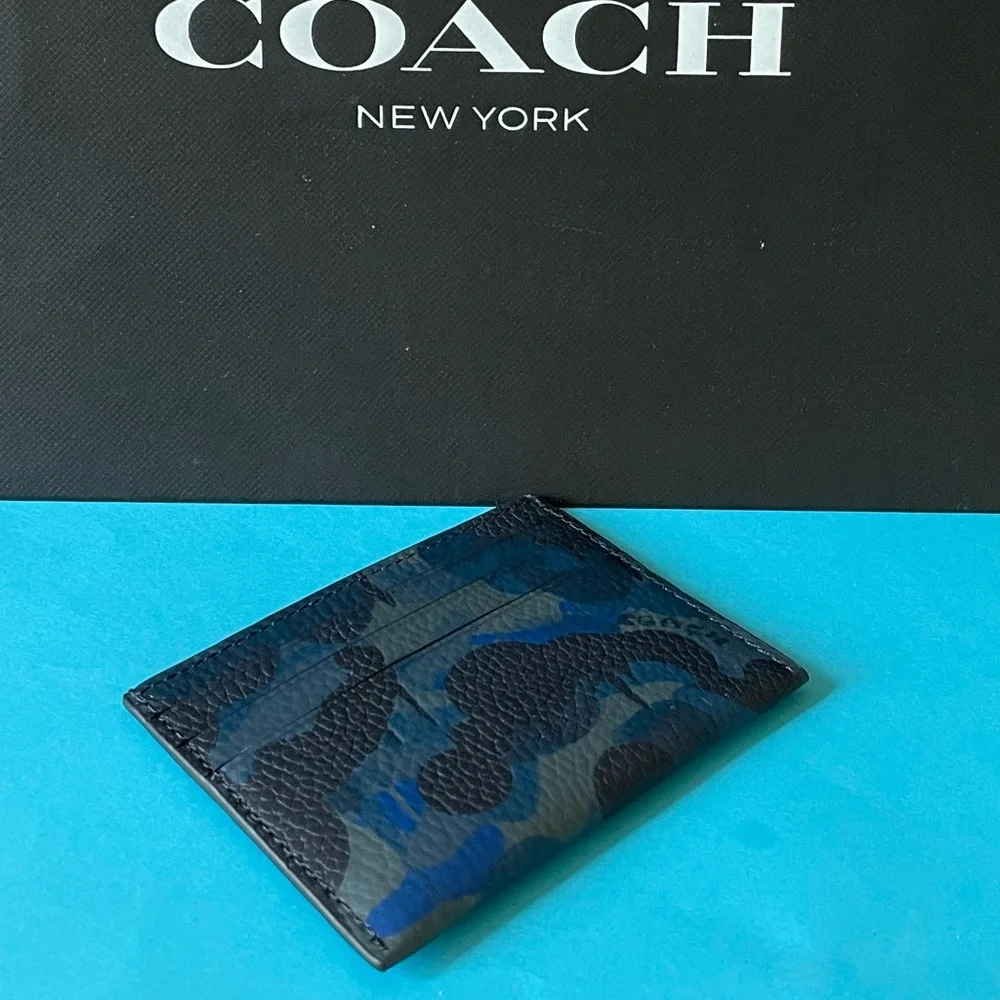 NWT Coach Card Case With Camo Print Blue/Midnight Navy